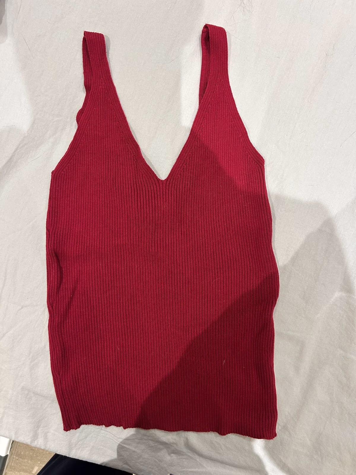 Mango Burgundy Ribbed V-Neck Tank Top, photo 2