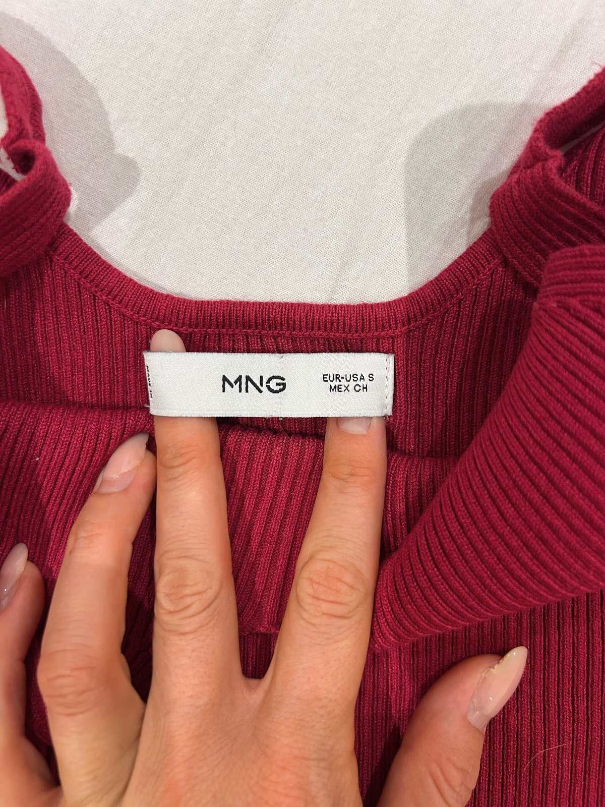 Mango Burgundy Ribbed V-Neck Tank Top, photo 3