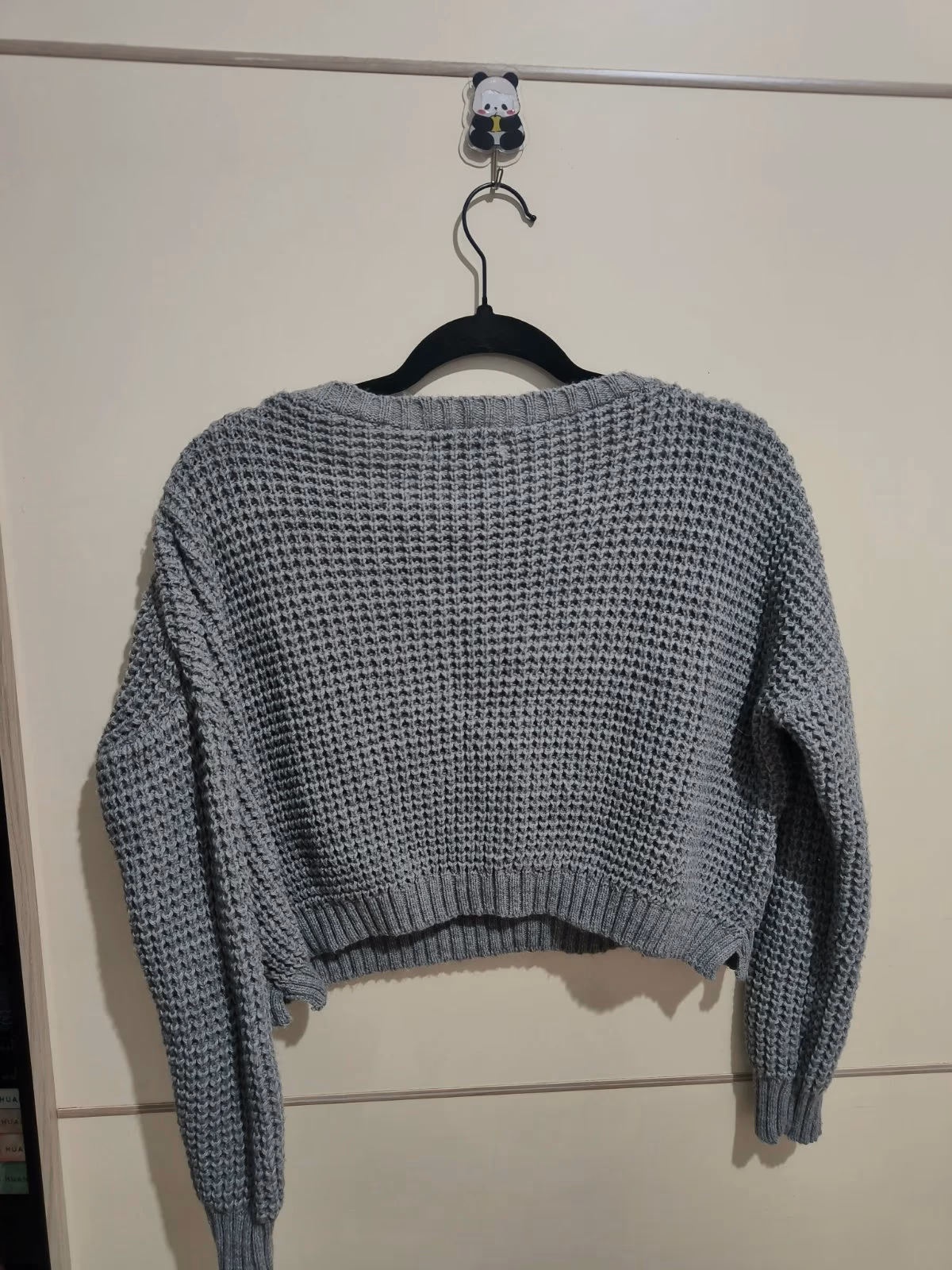 Grey Waffle Knit Crop Sweater, photo 3