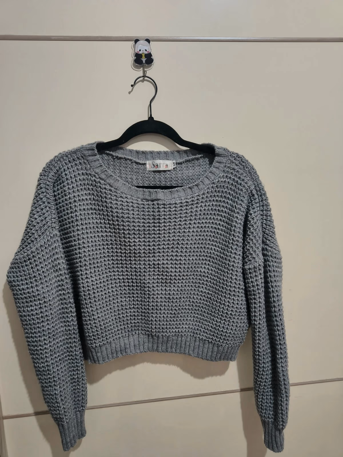Grey Waffle Knit Crop Sweater, photo 2
