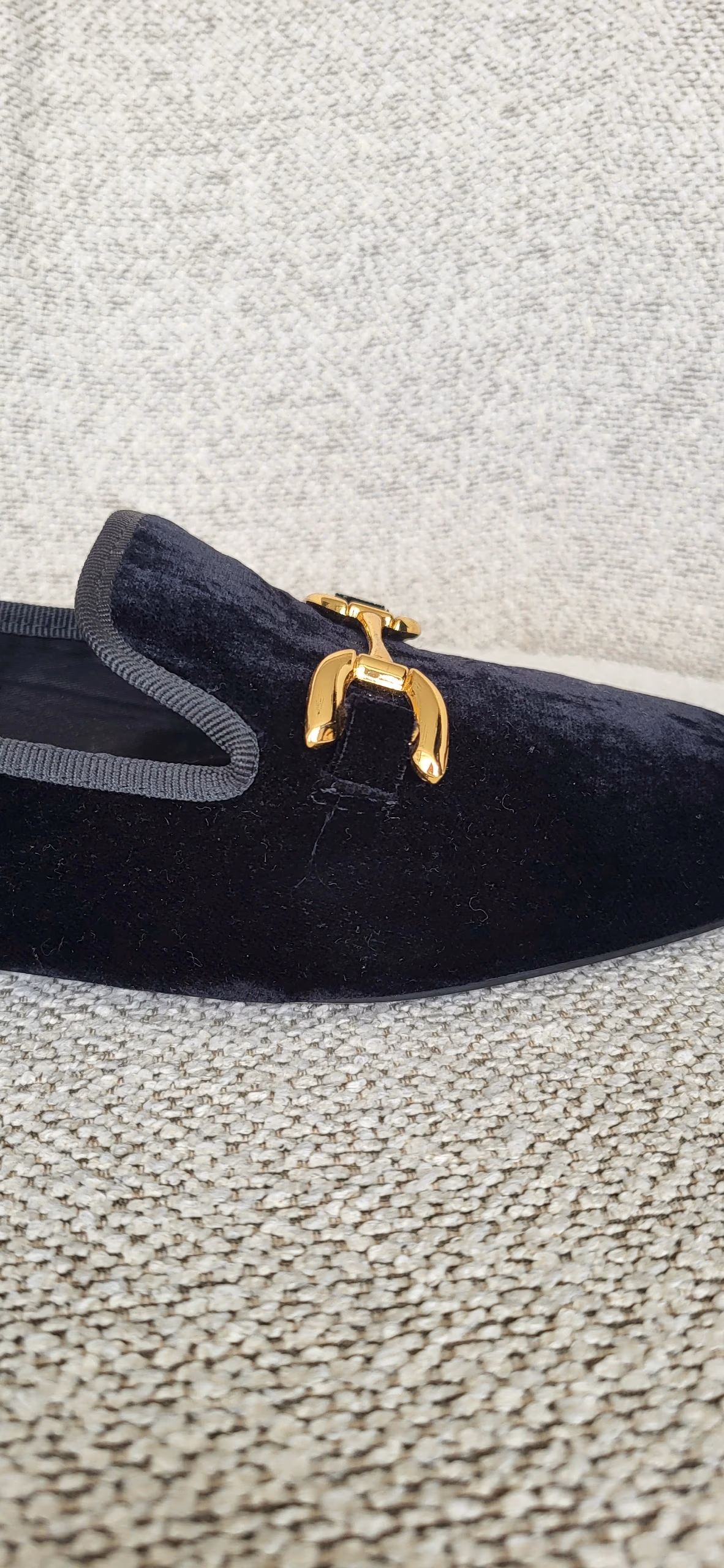 Black velvet gold detail loafers, photo 2