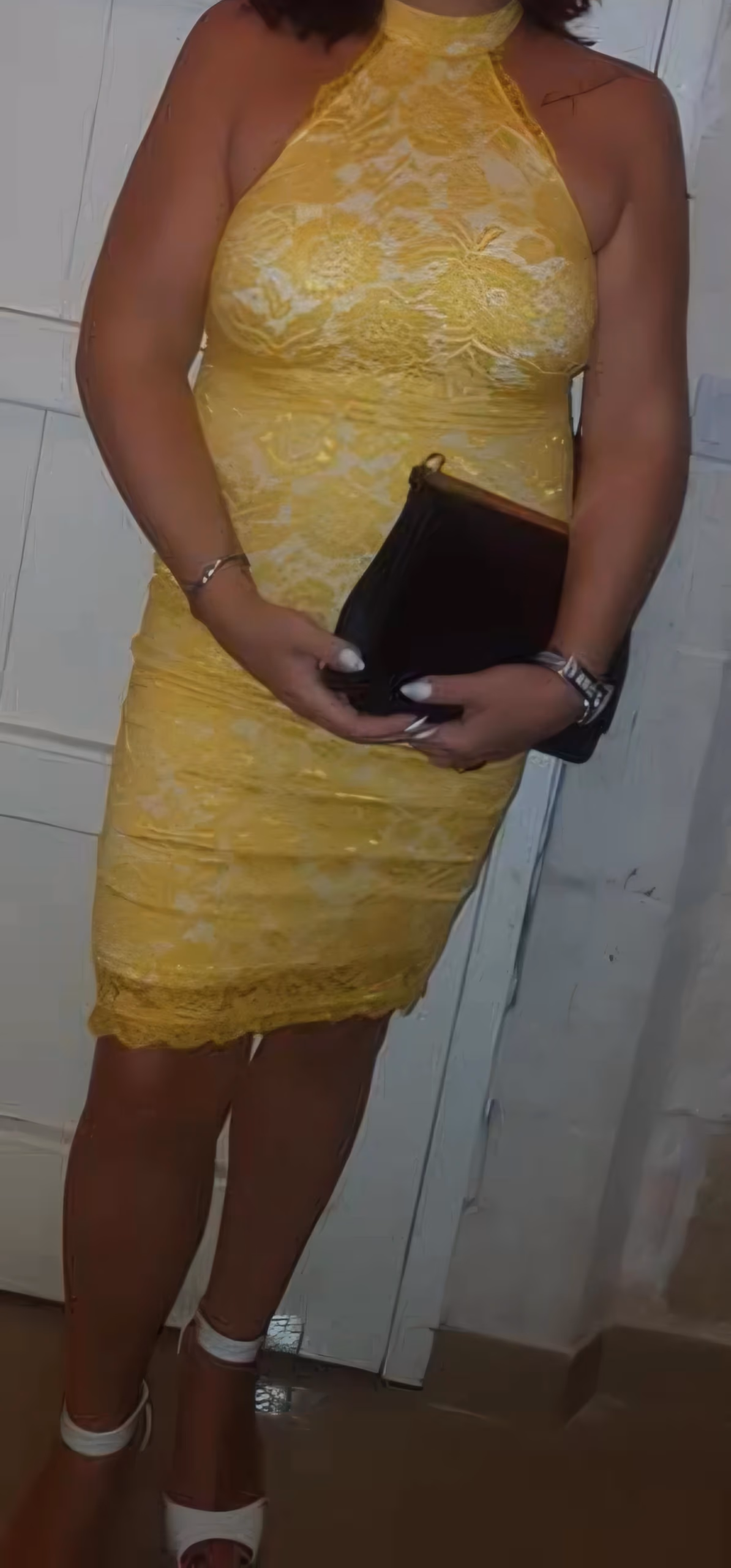 AX Paris Yellow Floral Lace High Neck Bodycon Dress , photo 4