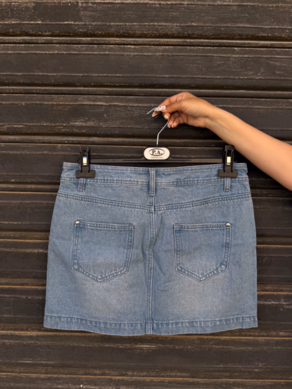 Embellished light blue denim skirt, photo 2