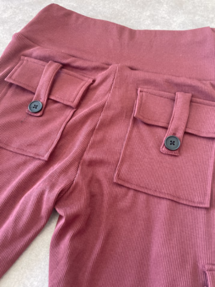 Leggings cargo a coste color bordeaux, foto 3