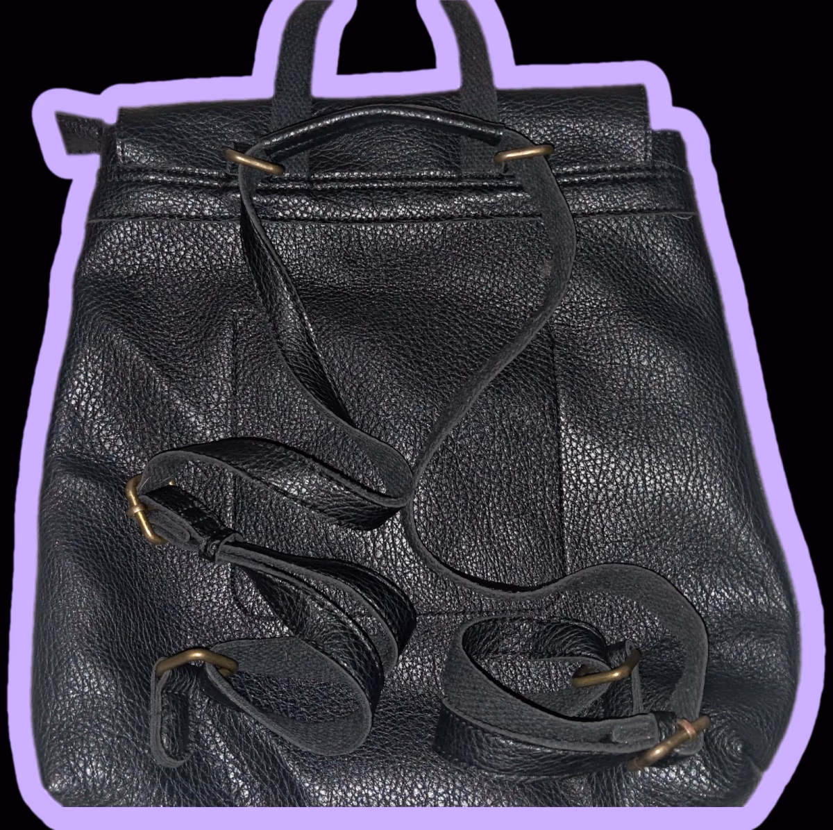 Black Pebbled Faux Leather Flap Backpack (Minimalist Style), photo 2