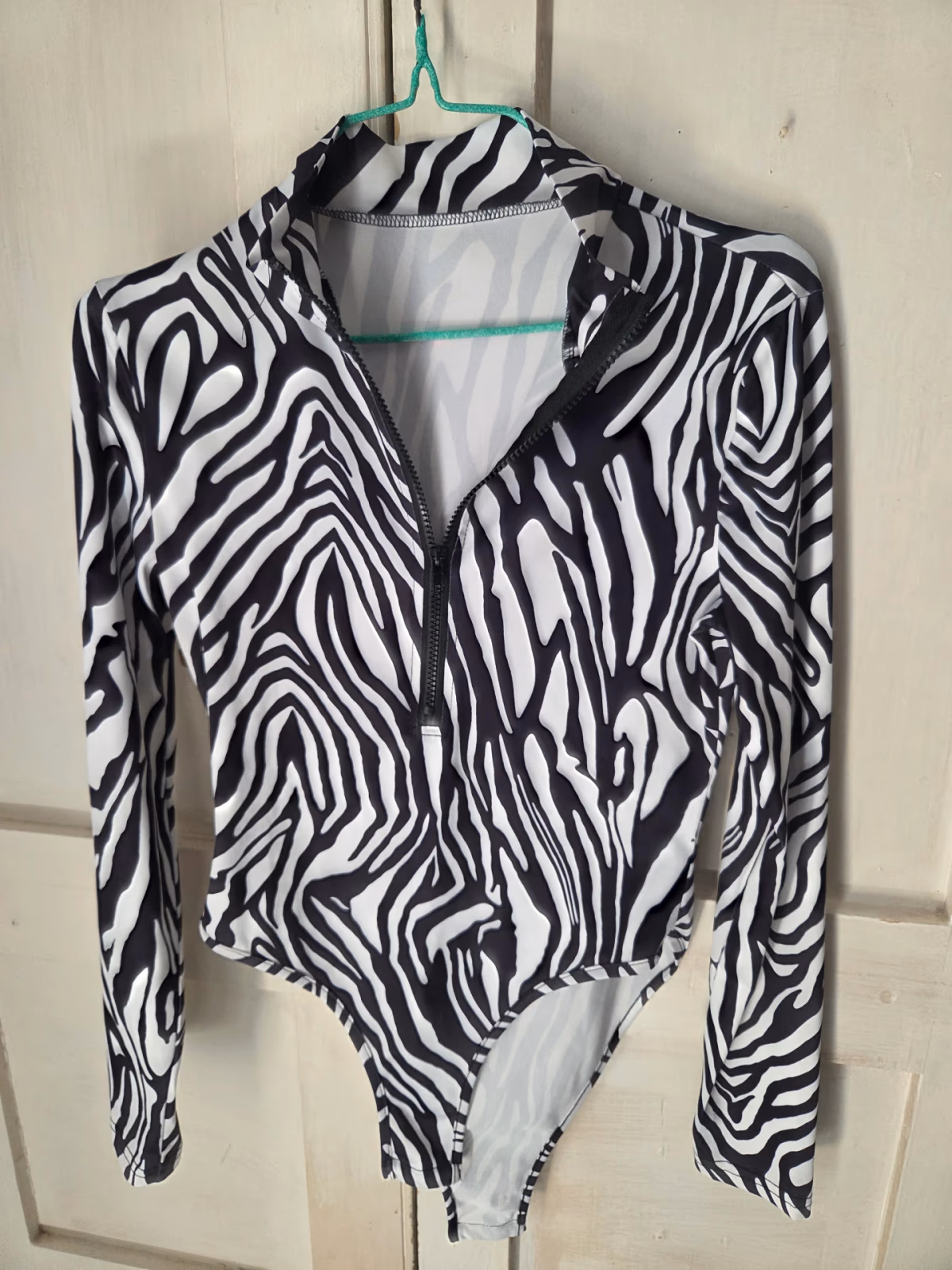 Zebra Print Zip Front Bodysuit, photo 2