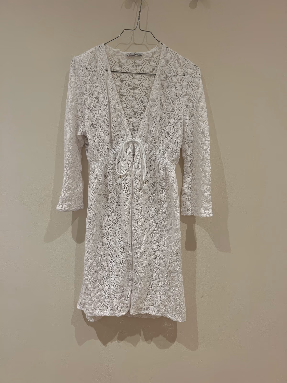 Oysho White crochet tie-front coverup, photo 2