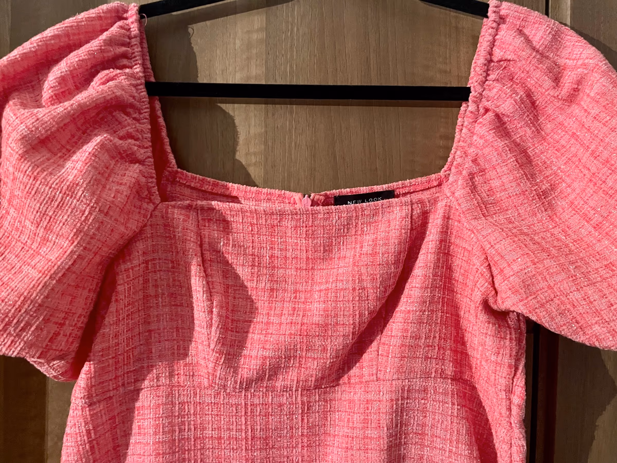 Pink textured puff sleeve dress, photo 2