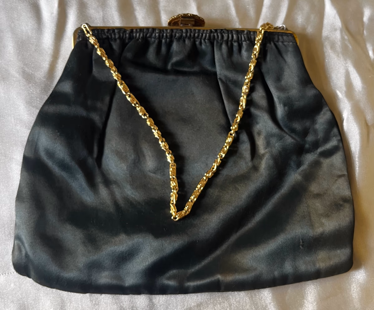 Vintage Black Satin Evening Bag, photo 6
