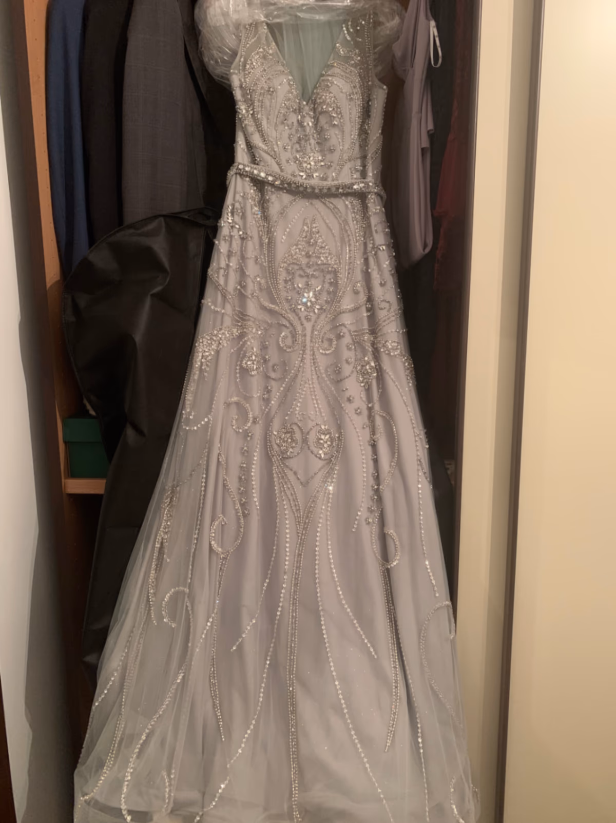 Embellished silver evening floor dress, photo 3