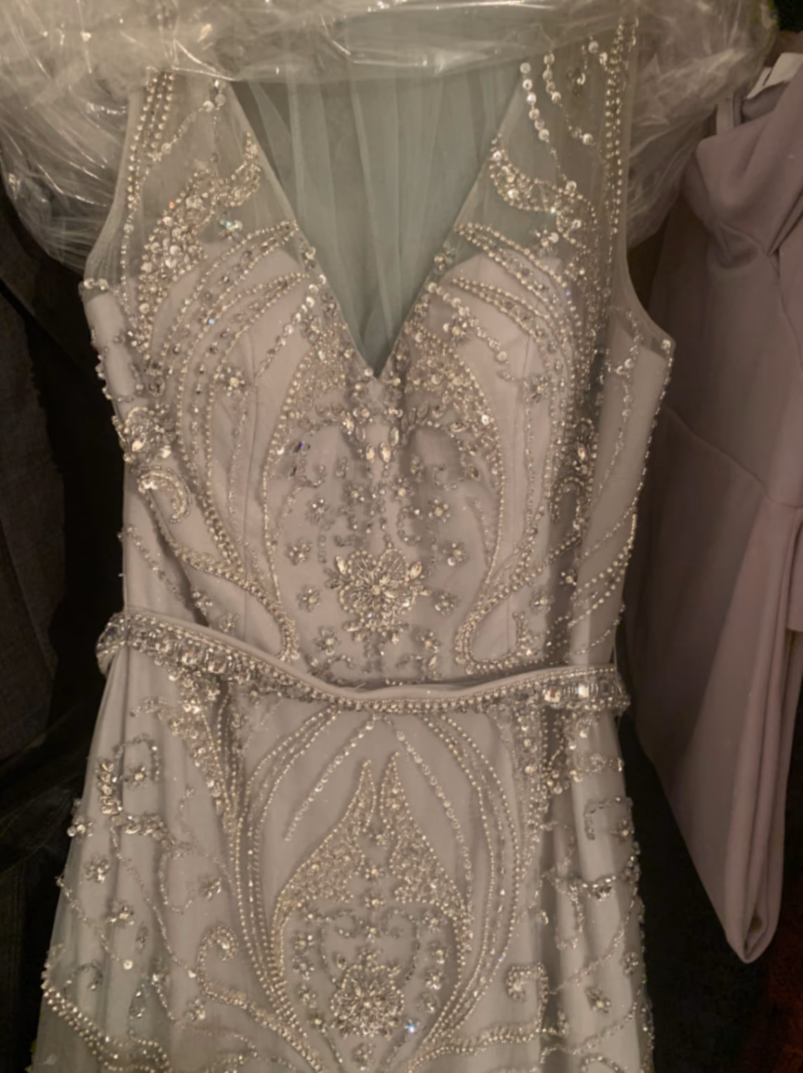 Embellished silver evening floor dress, photo 2