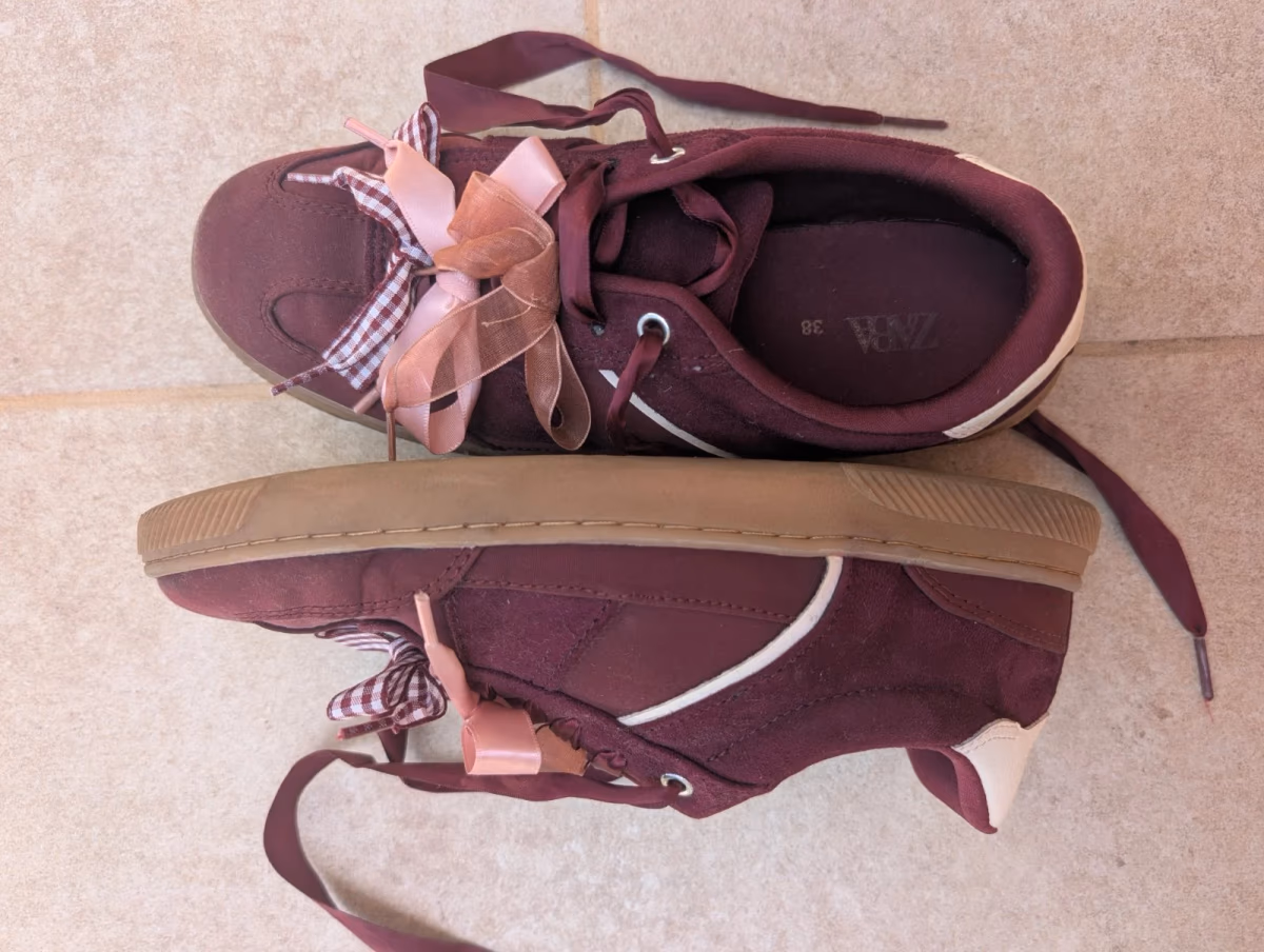 Zara Burgundy Ribbon Lace Trainers EU38, photo 3