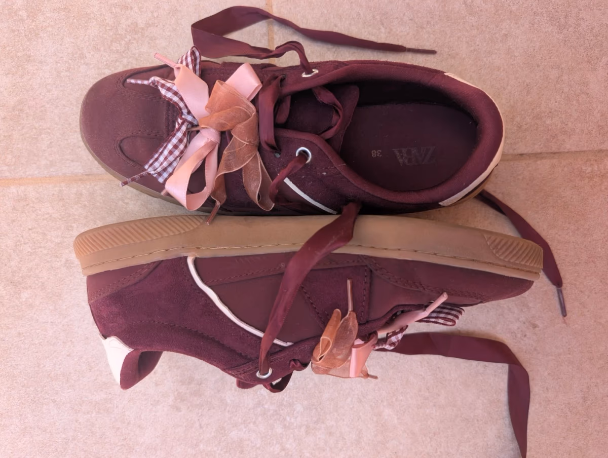 Zara Burgundy Ribbon Lace Trainers EU38, photo 2
