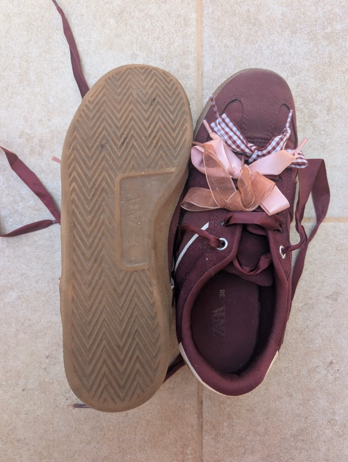 Zara Burgundy Ribbon Lace Trainers EU38, photo 4