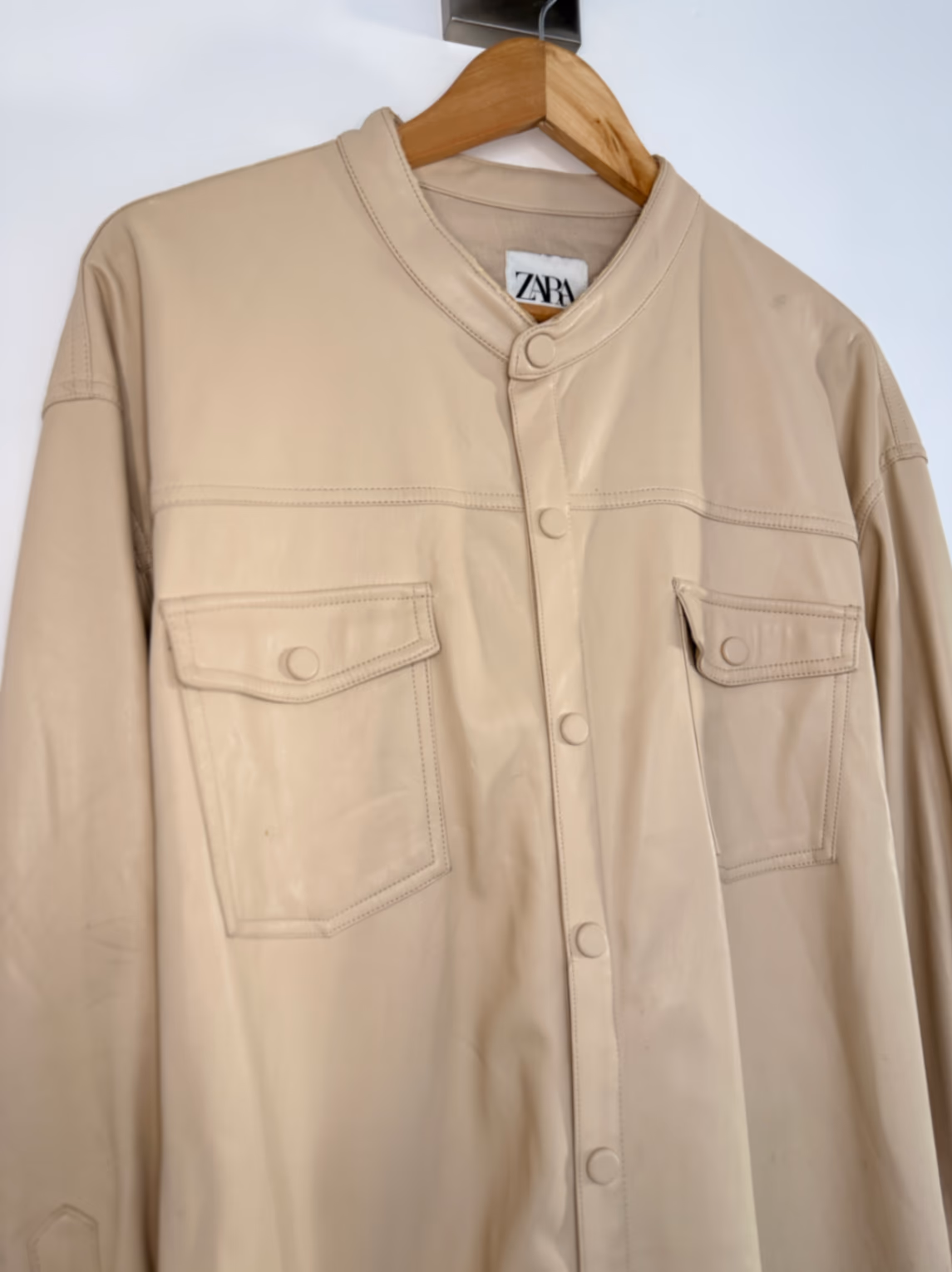 Zara Cream Faux Leather Oversized Shirt Dress with Belt, photo 3
