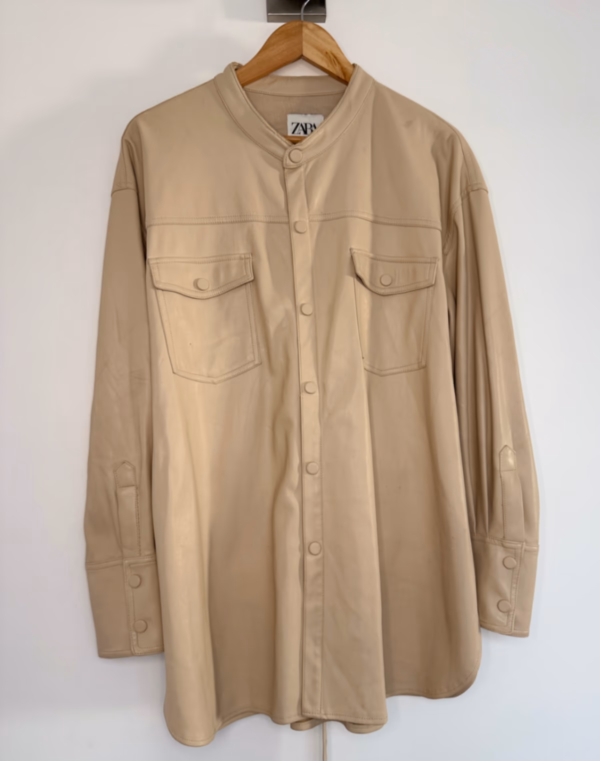 Zara Cream Faux Leather Oversized Shirt Dress with Belt, photo 2