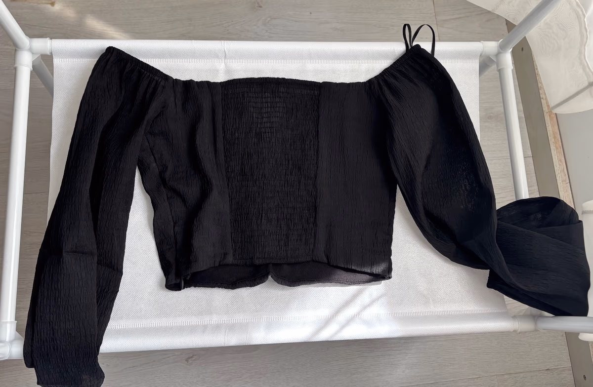 Bershka Black off-shoulder shirred top, photo 2