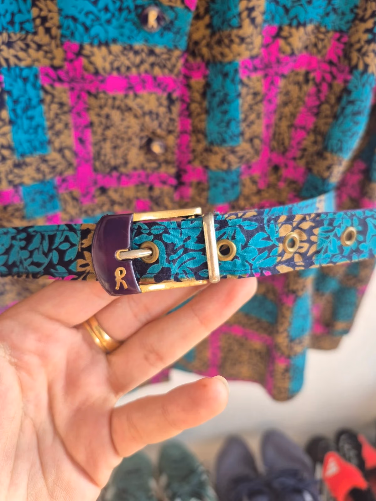 Vintage floral belted button shirt, photo 3