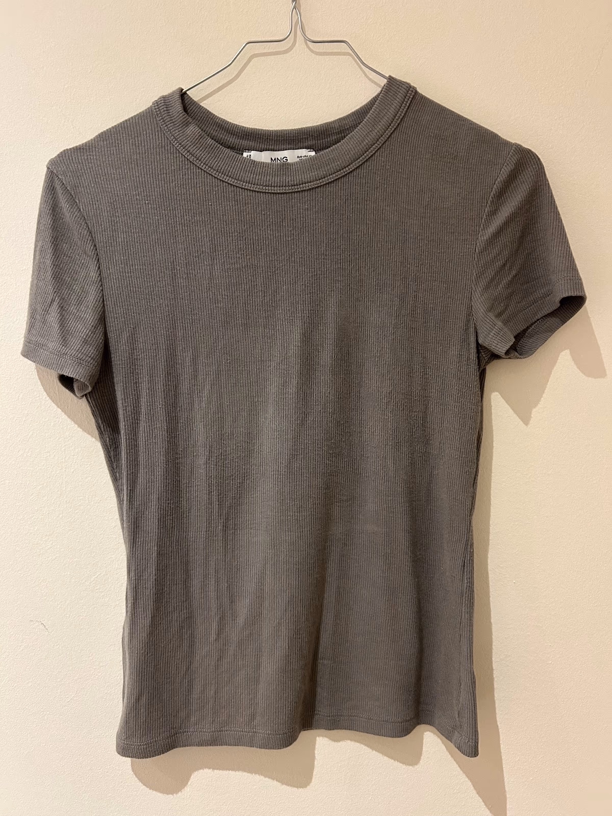 Mango Ribbed grey crew neck top, photo 2