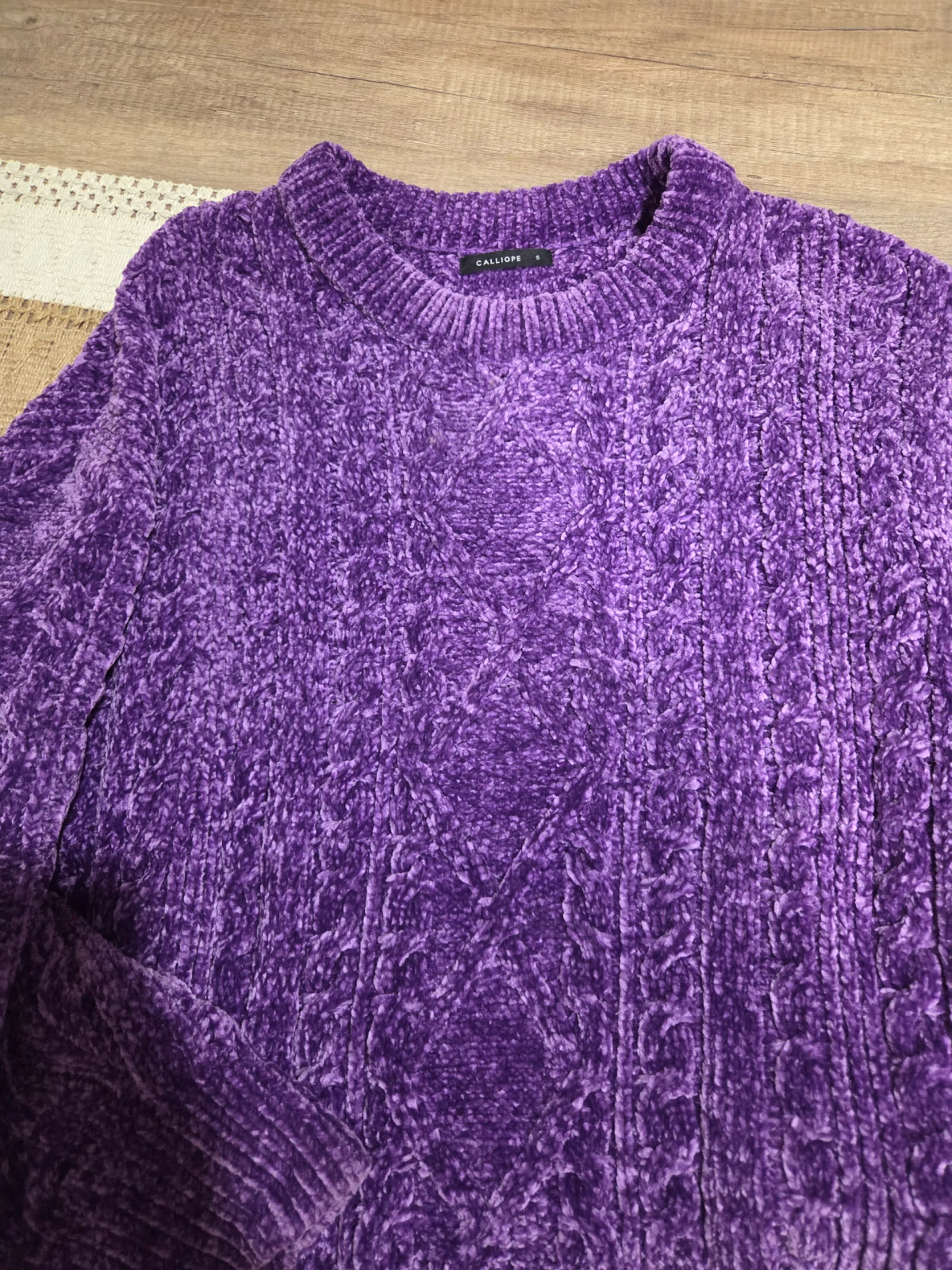 purple cable knit chenille sweater, photo 2