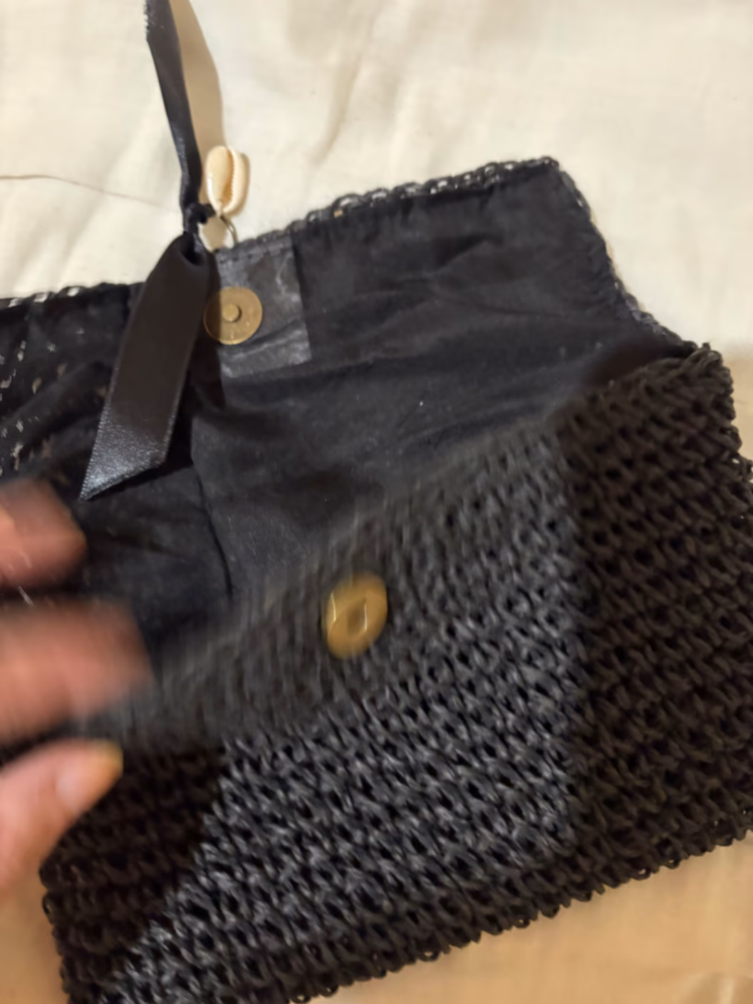 Pochette in paglia intrecciata nera, foto 3