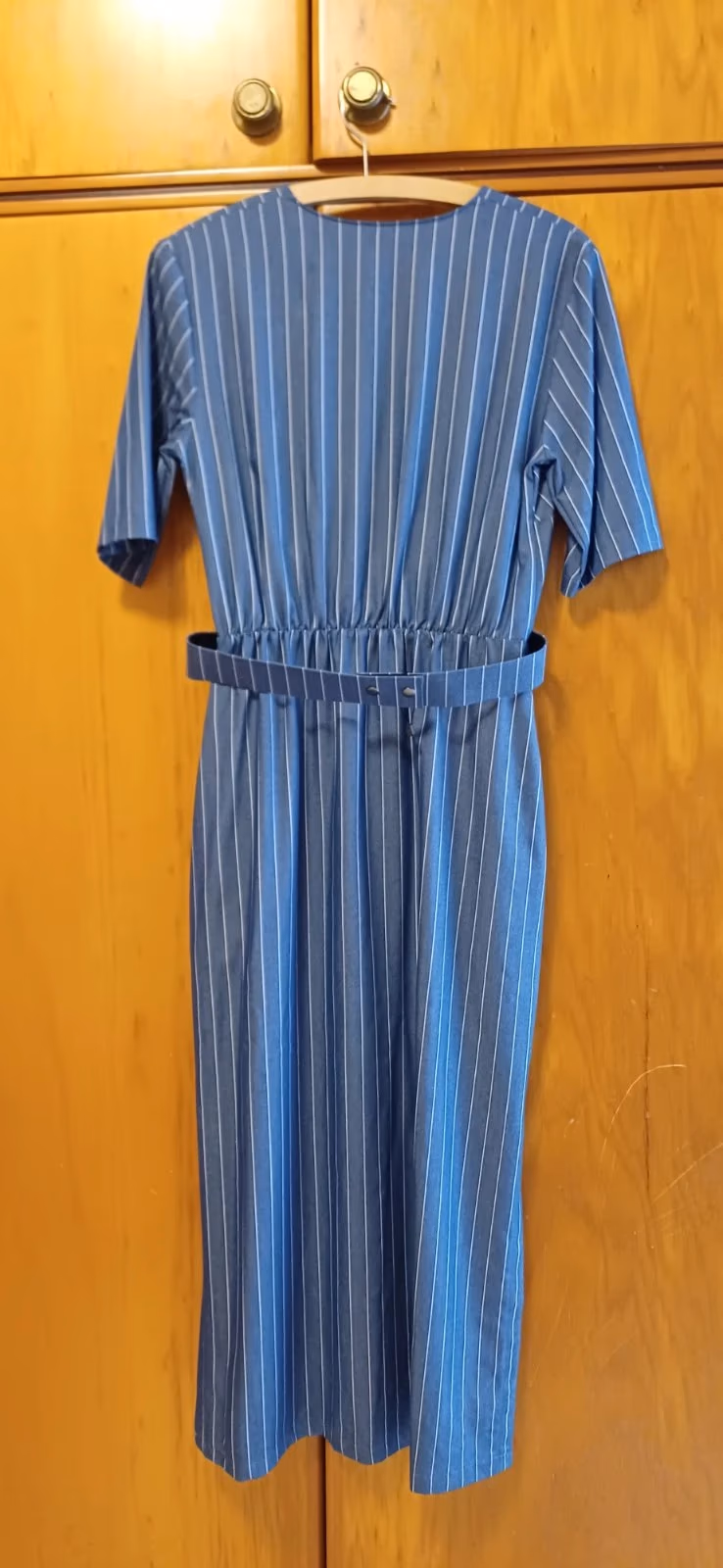 Striped belted denim wrap dress, photo 2