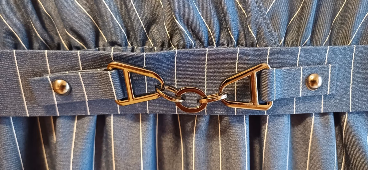 Striped belted denim wrap dress, photo 3