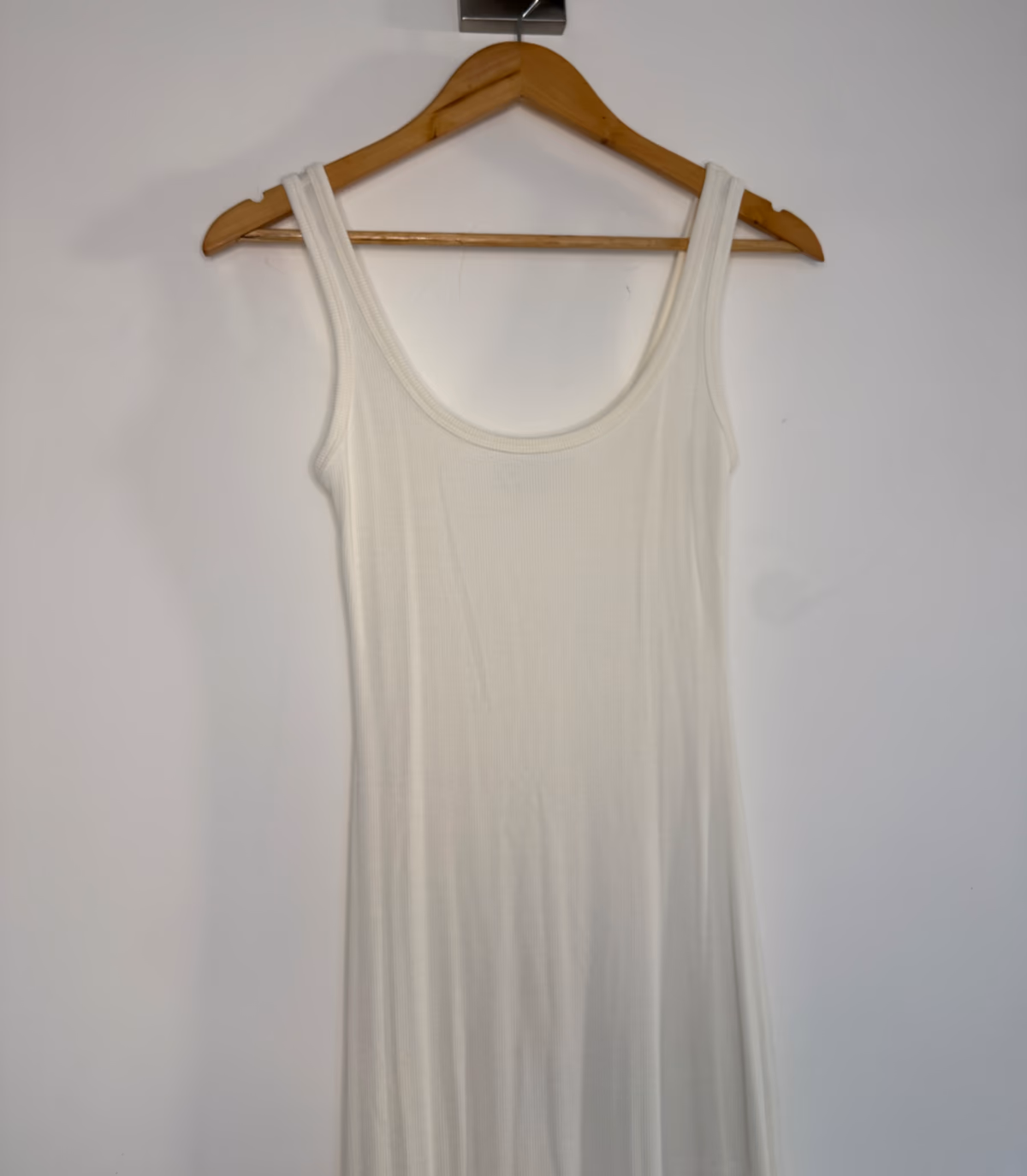 Bershka White Ribbed Scoop Neck Maxi Dress, photo 3