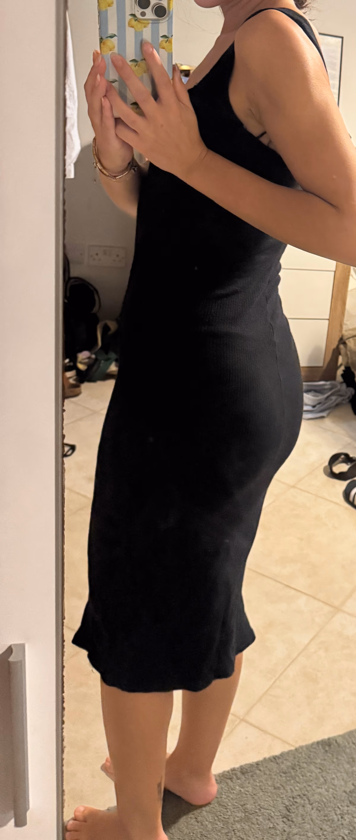 Abito midi nero a coste, foto 4