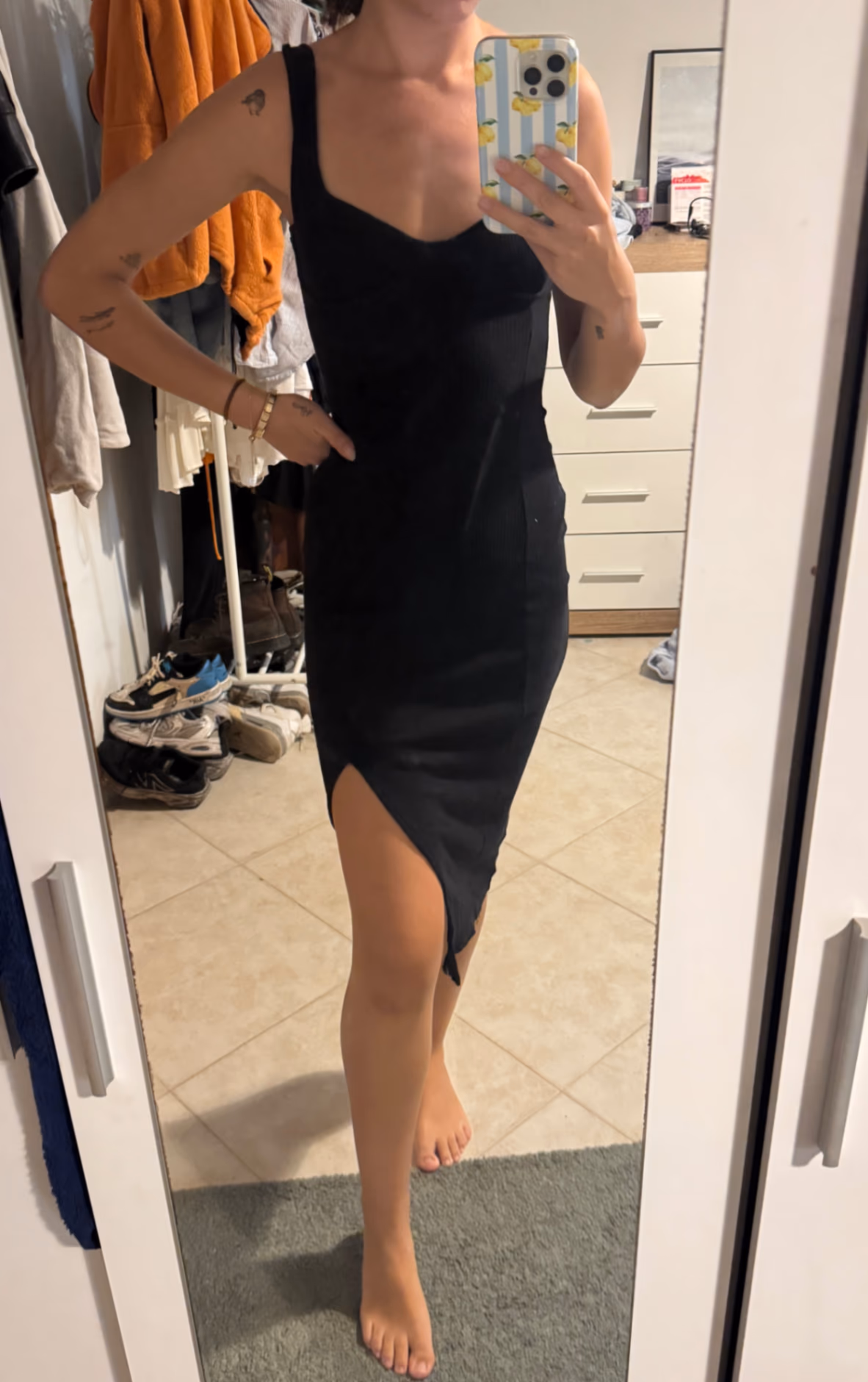 Abito midi nero a coste, foto 3
