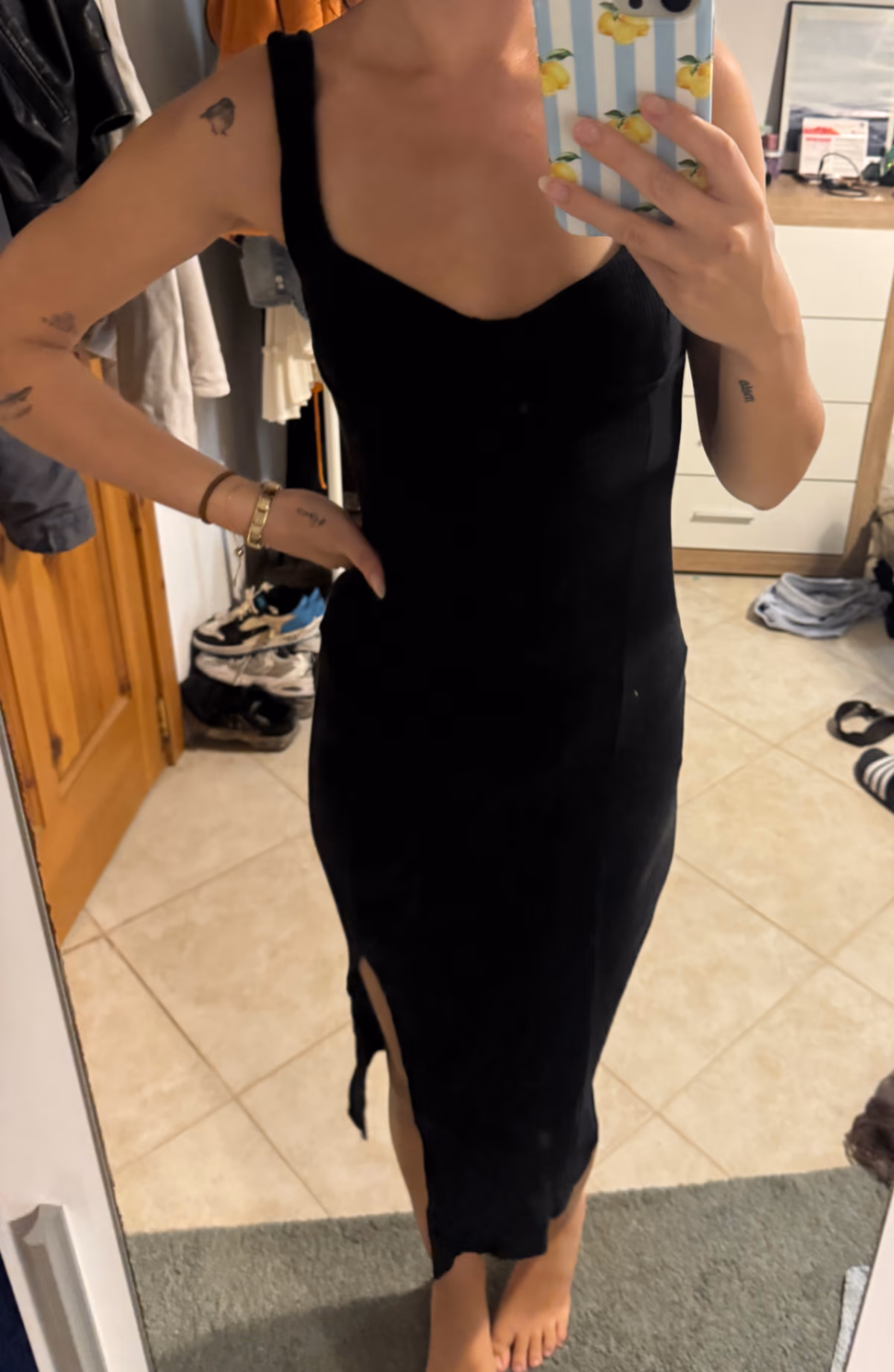 Abito midi nero a coste, foto 2