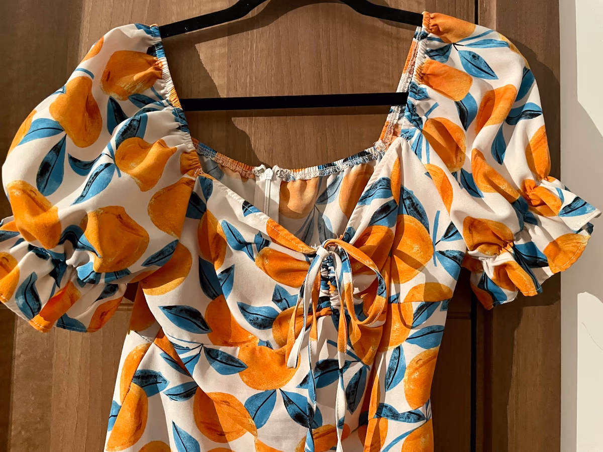 Orange print puff sleeve dress, photo 2