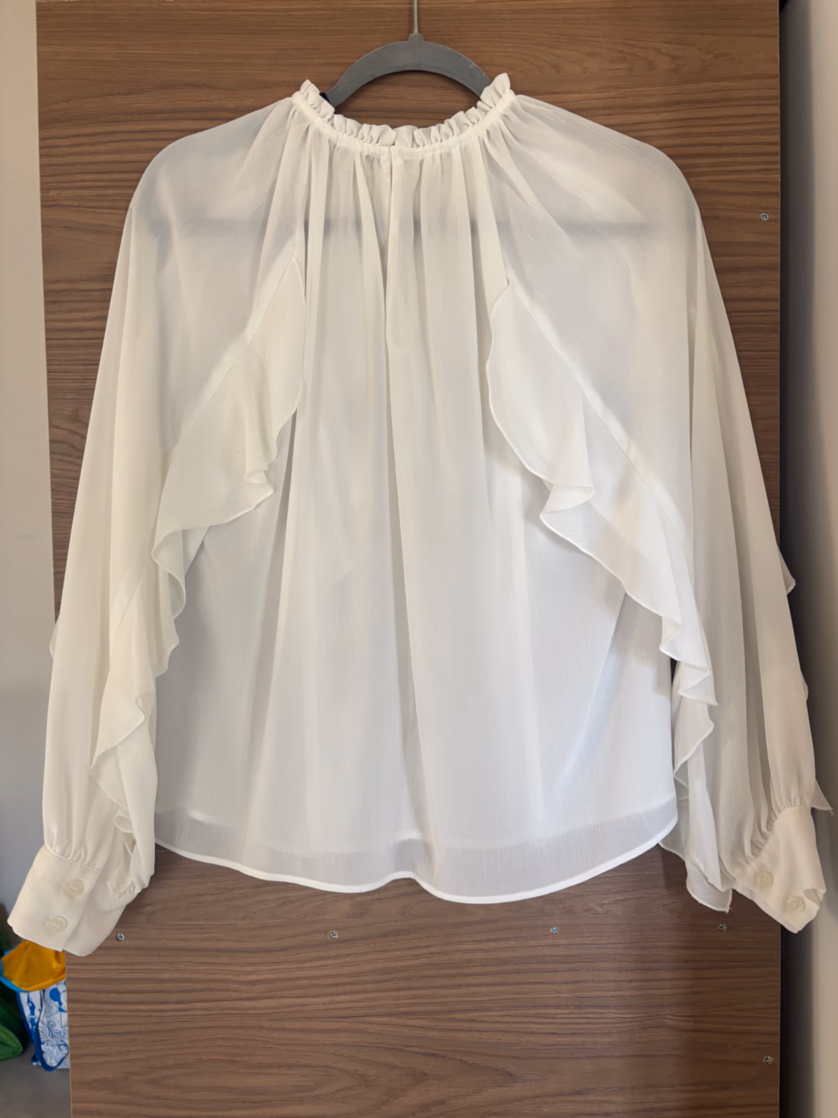 White sheer ruffled blouse, photo 2