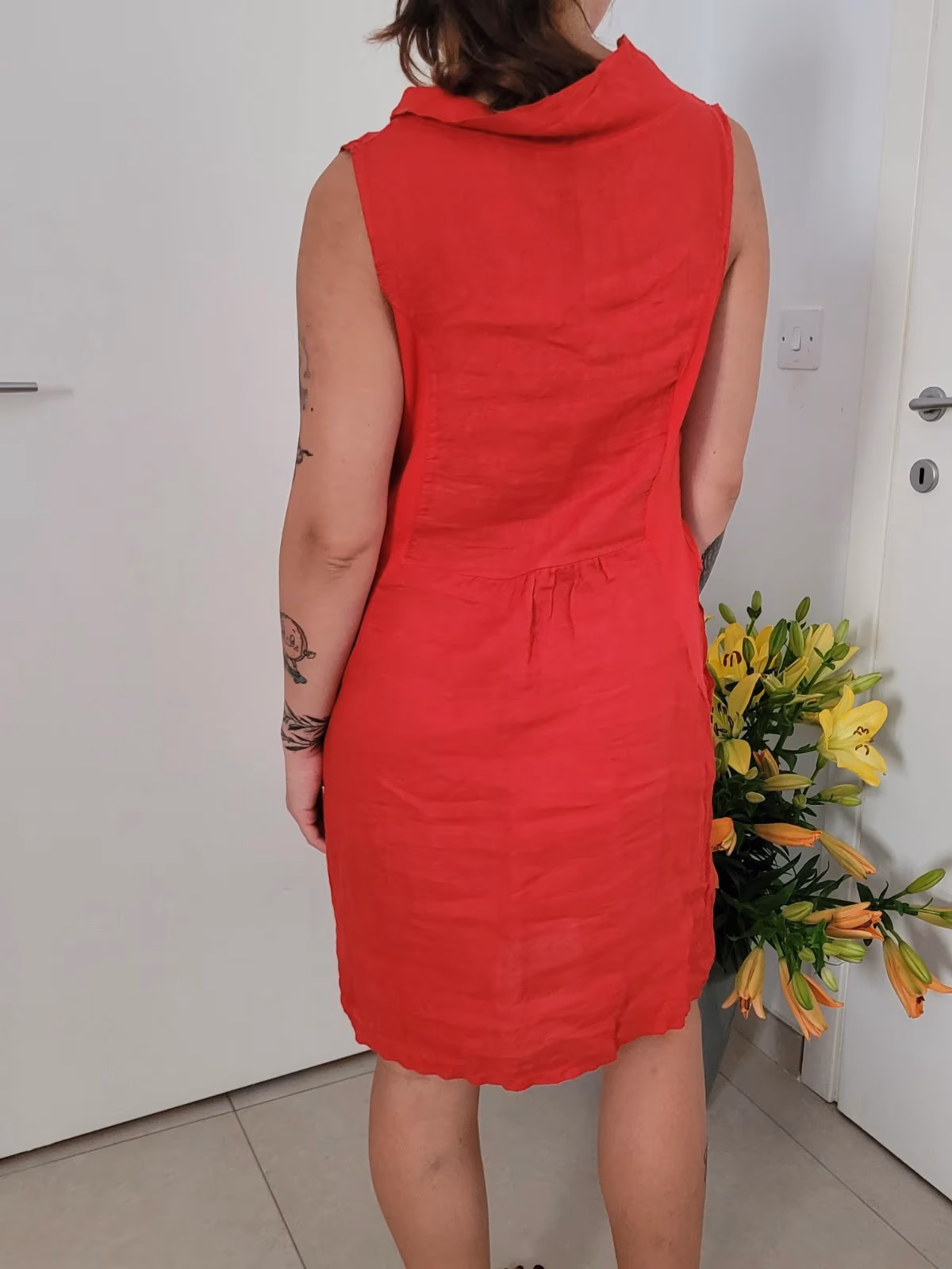 Red 100% linen Italian dress, photo 2