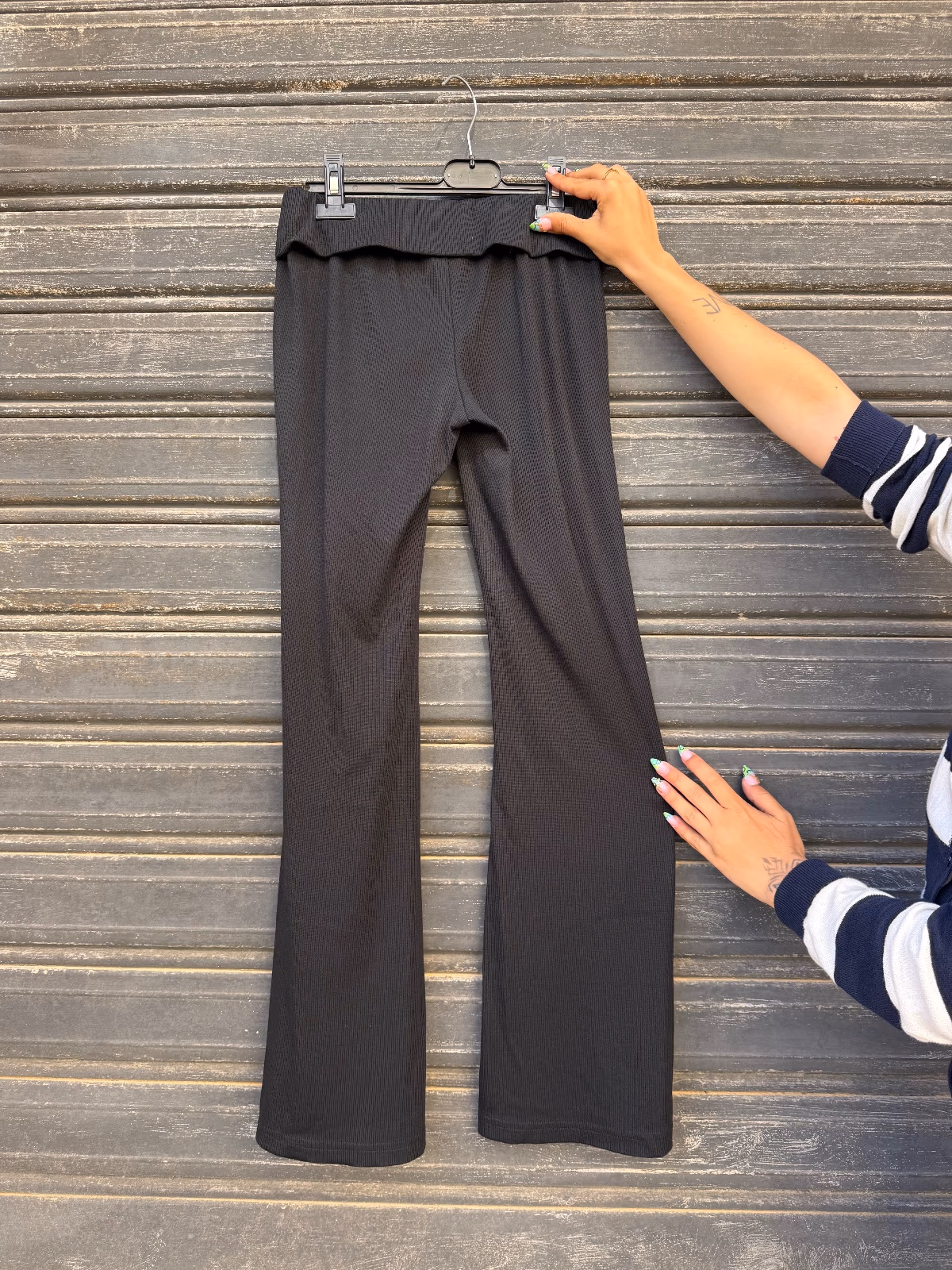 Black Fold-Over Flared Trousers, photo 2