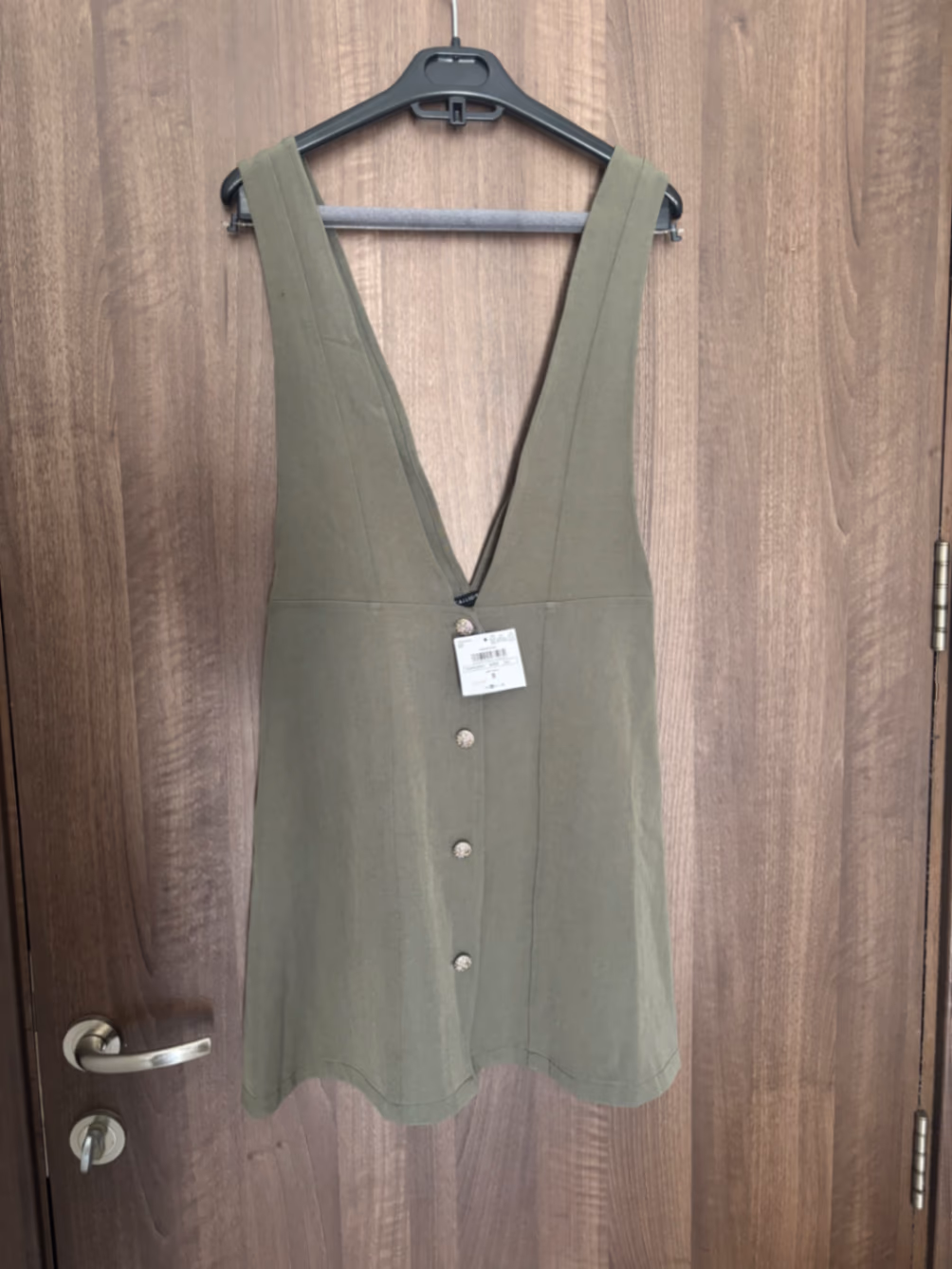 Khaki V-Neck Button Pinafore Dress, photo 2