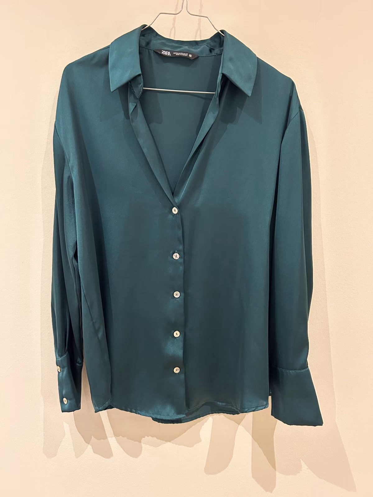 Zara Emerald Green Satin Button Shirt, photo 2