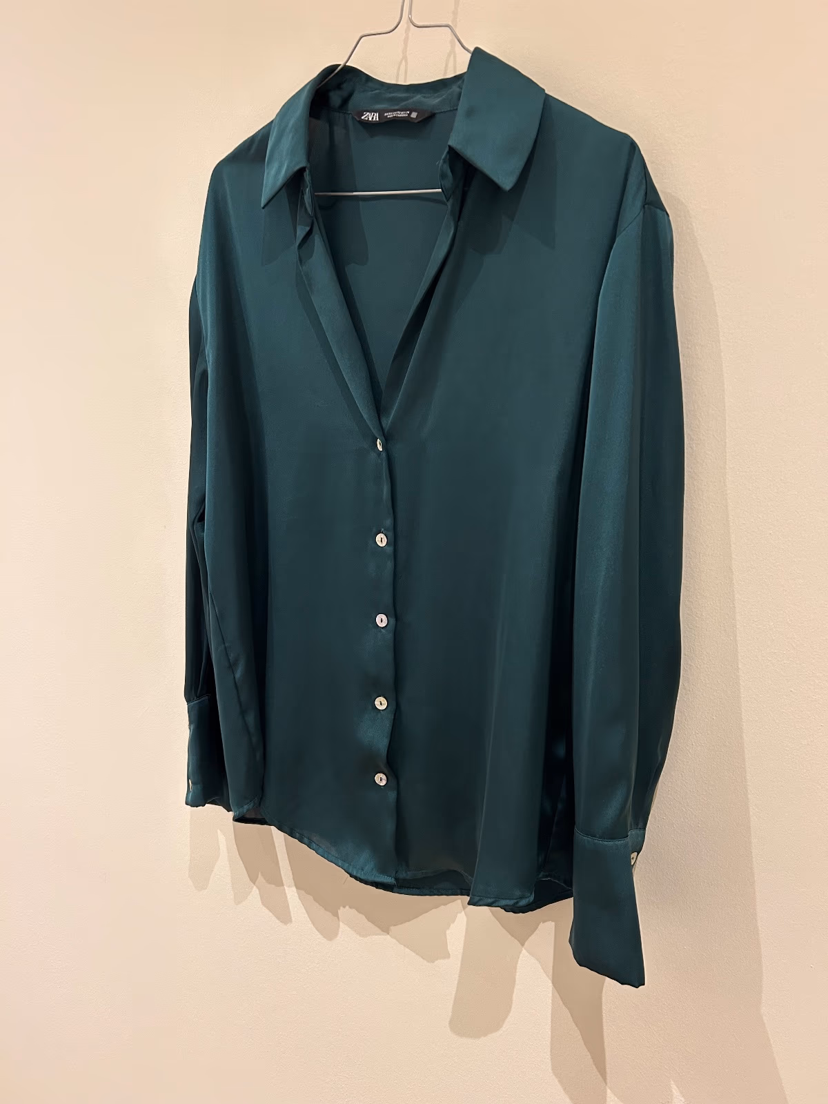 Zara Emerald Green Satin Button Shirt, photo 4