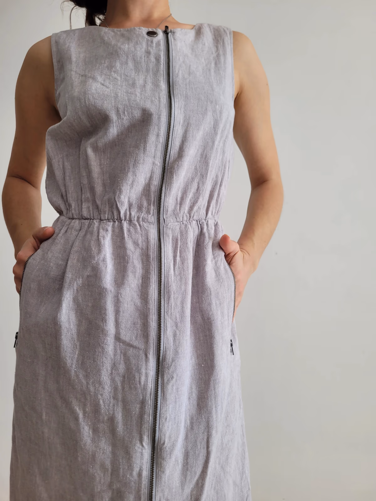 Linen Blend Zipper Front Dress, photo 4