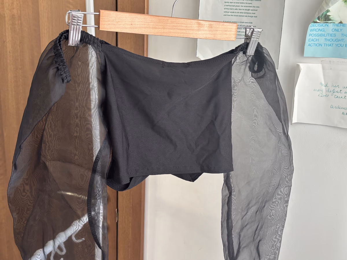 Black mesh sleeve ruched top, photo 2