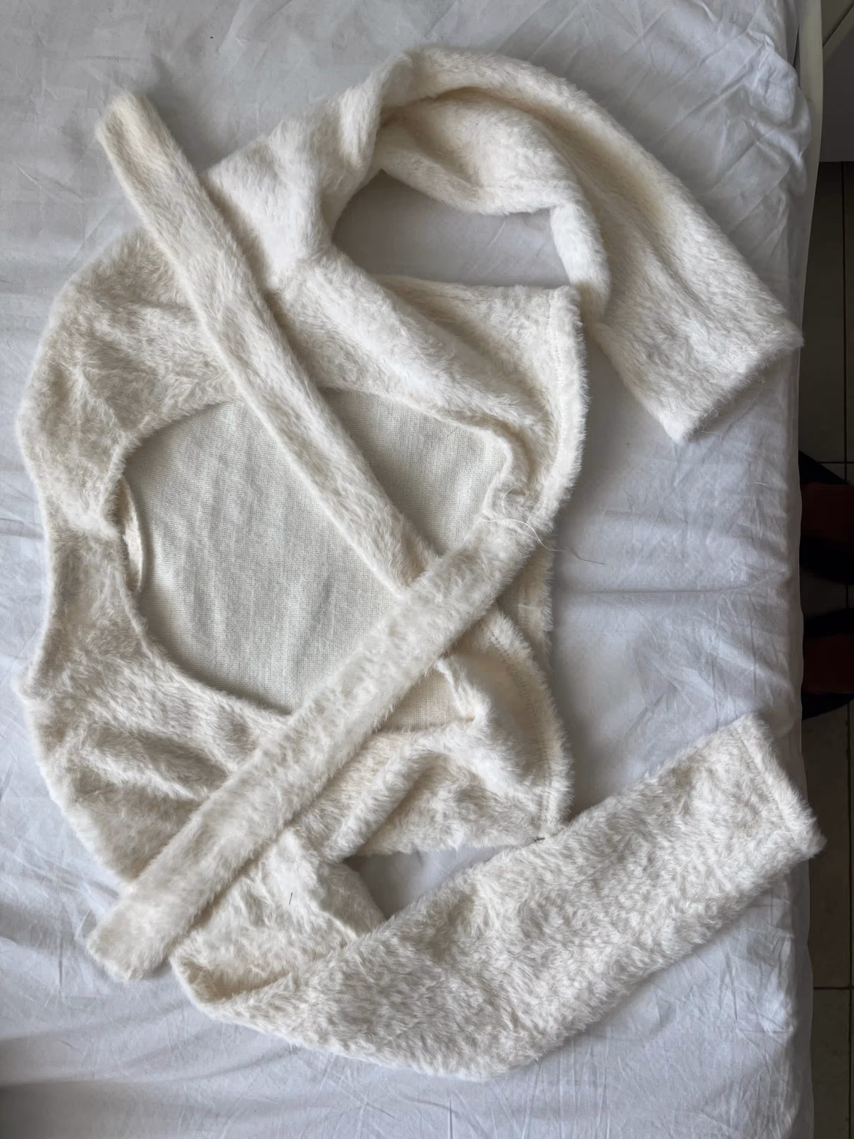 Cream fluffy cropped wrap top, photo 3