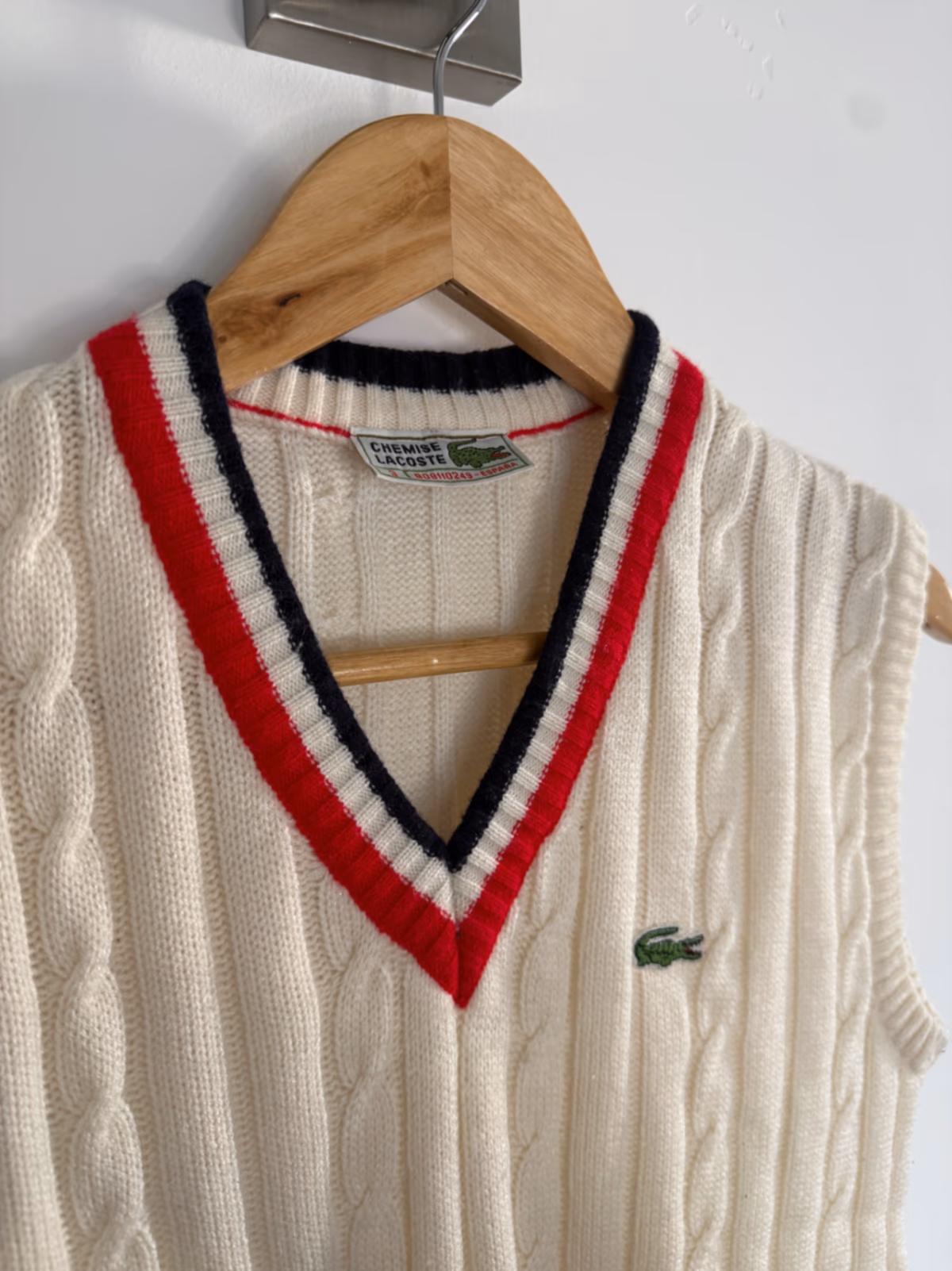 Vintage Chemise Lacoste Cable-Knit Tennis Vest, photo 5