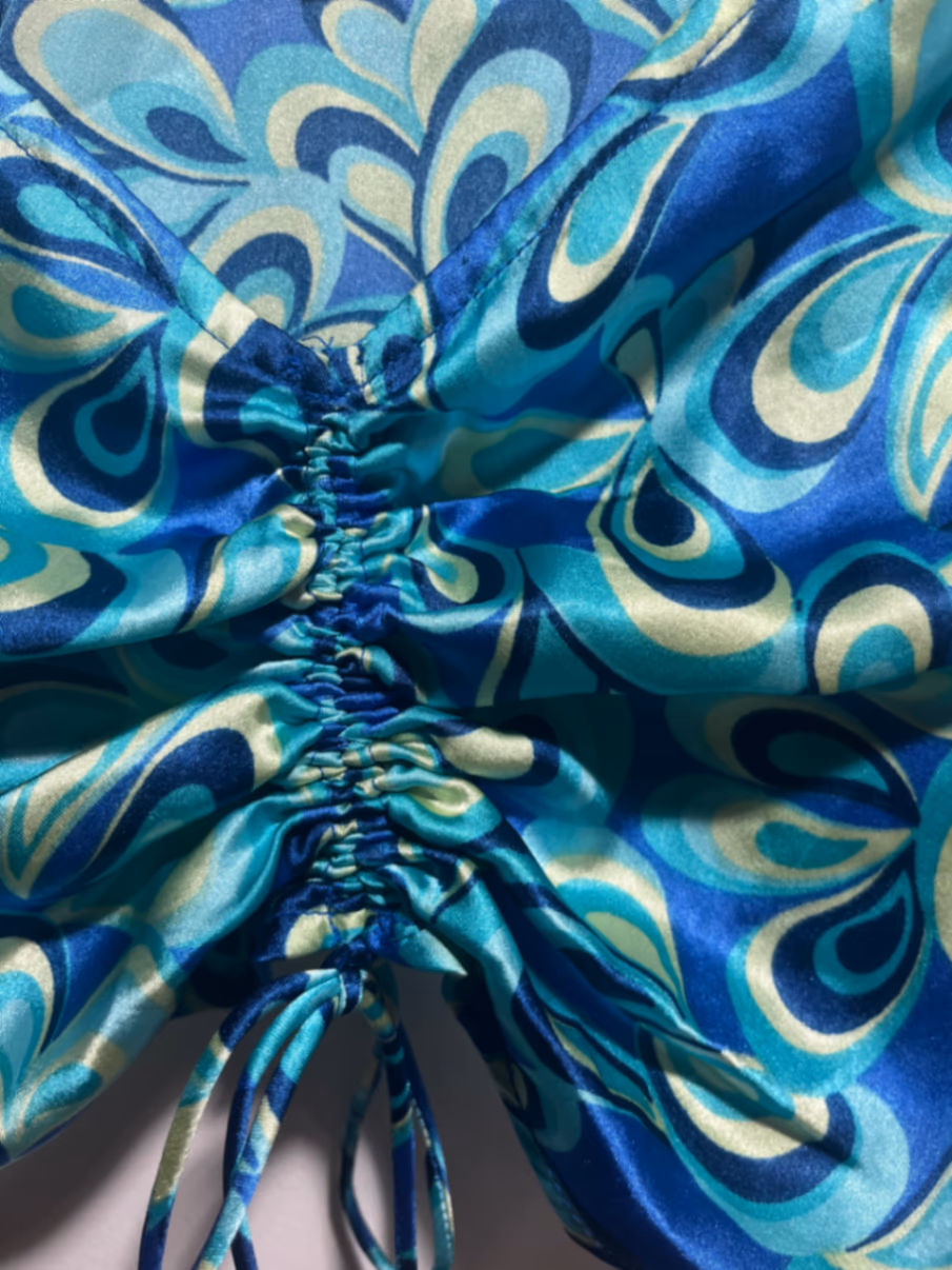 Blue Retro Print Ruched Cami, photo 2