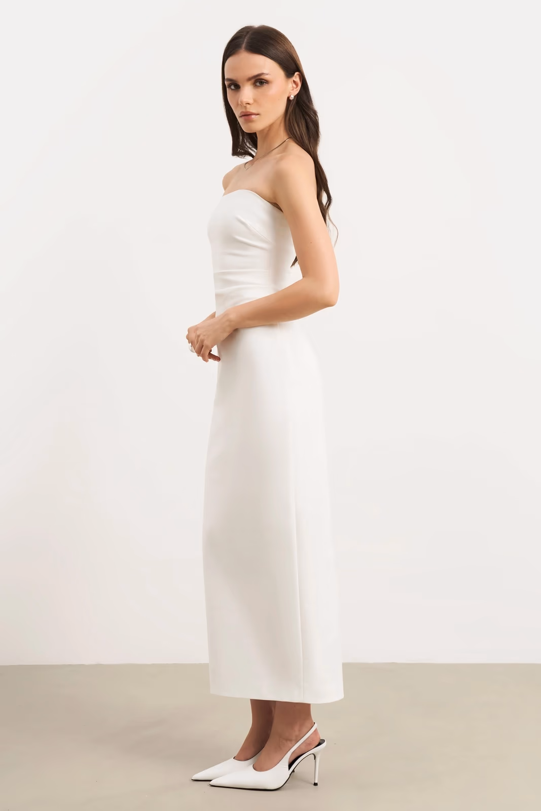 Vestido midi blanco sin tirantes de BOA con cremallera lateral (Talla S), foto 2