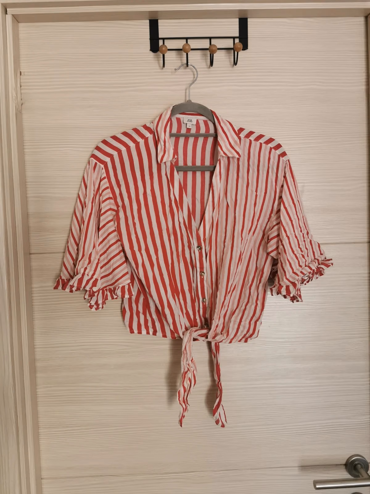 Blusa de verão às riscas com mangas originais, tecido de alta qualidade, tamanho M, fotografia 2