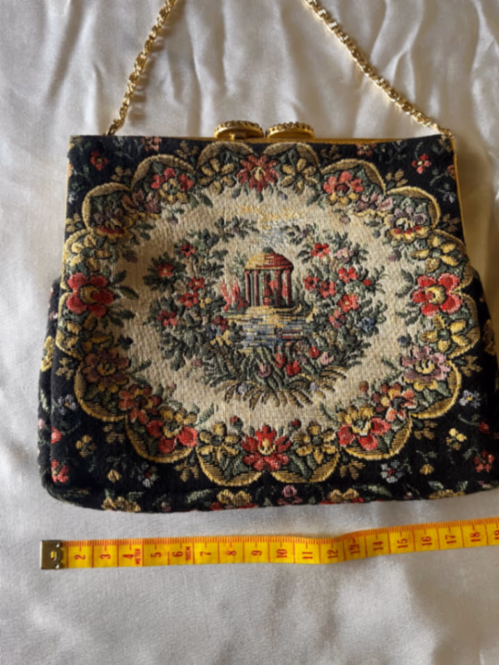 Borsa da sera vintage a punto piccolo/arazzo con motivo floreale, foto 2