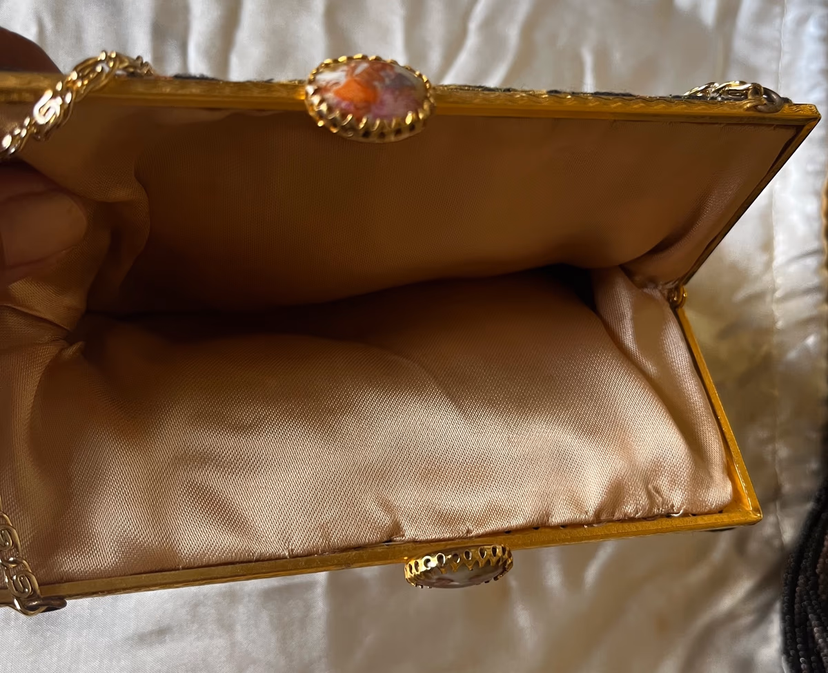 Borsa da sera vintage a punto piccolo/arazzo con motivo floreale, foto 5