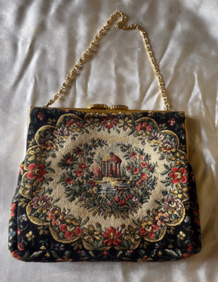 Borsa da sera vintage a punto piccolo/arazzo con motivo floreale, foto 6