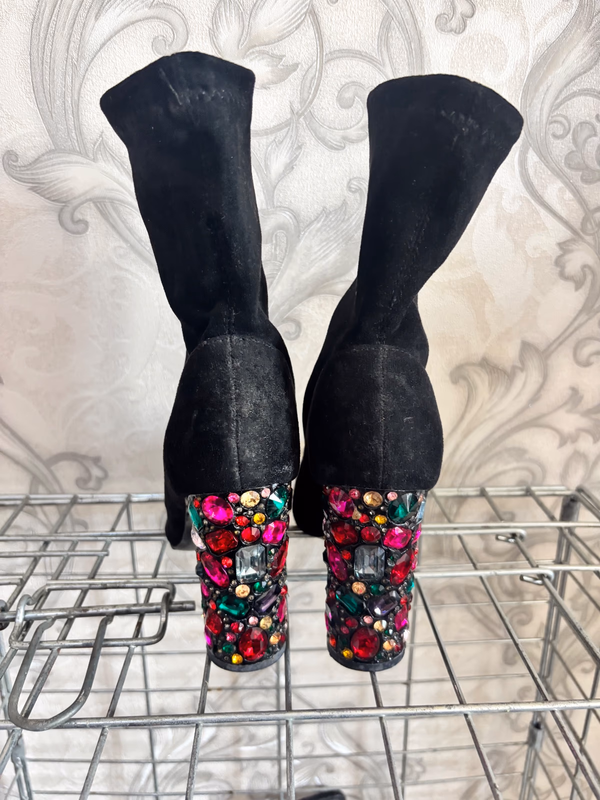 Black ankle boots jewelled heeli, photo 2